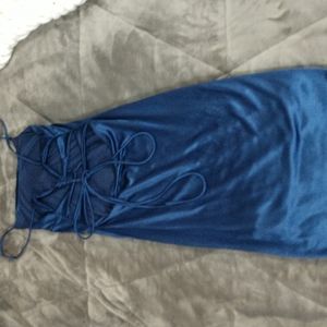 Blue size L semi formal dress with tie up back